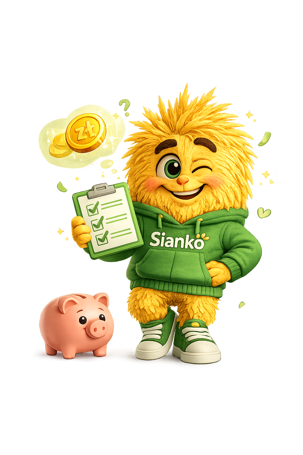 Maskotka Sianko z listą zadań